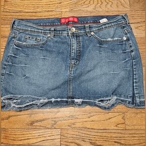 Distressed denim skirt